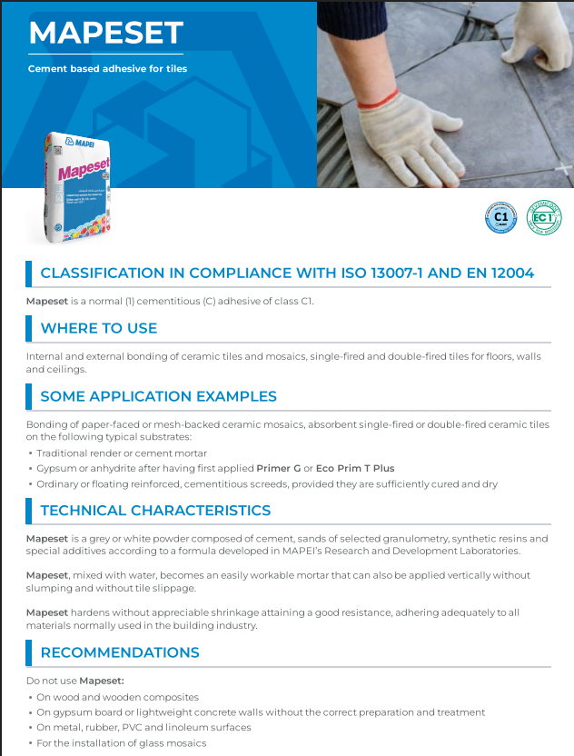 Mapei Mapset Cement based adhesive for tiles image 2